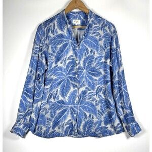 Hartford Blouse Womens 1 Small Blue Palm Print Viscose Button Front Top Coastal